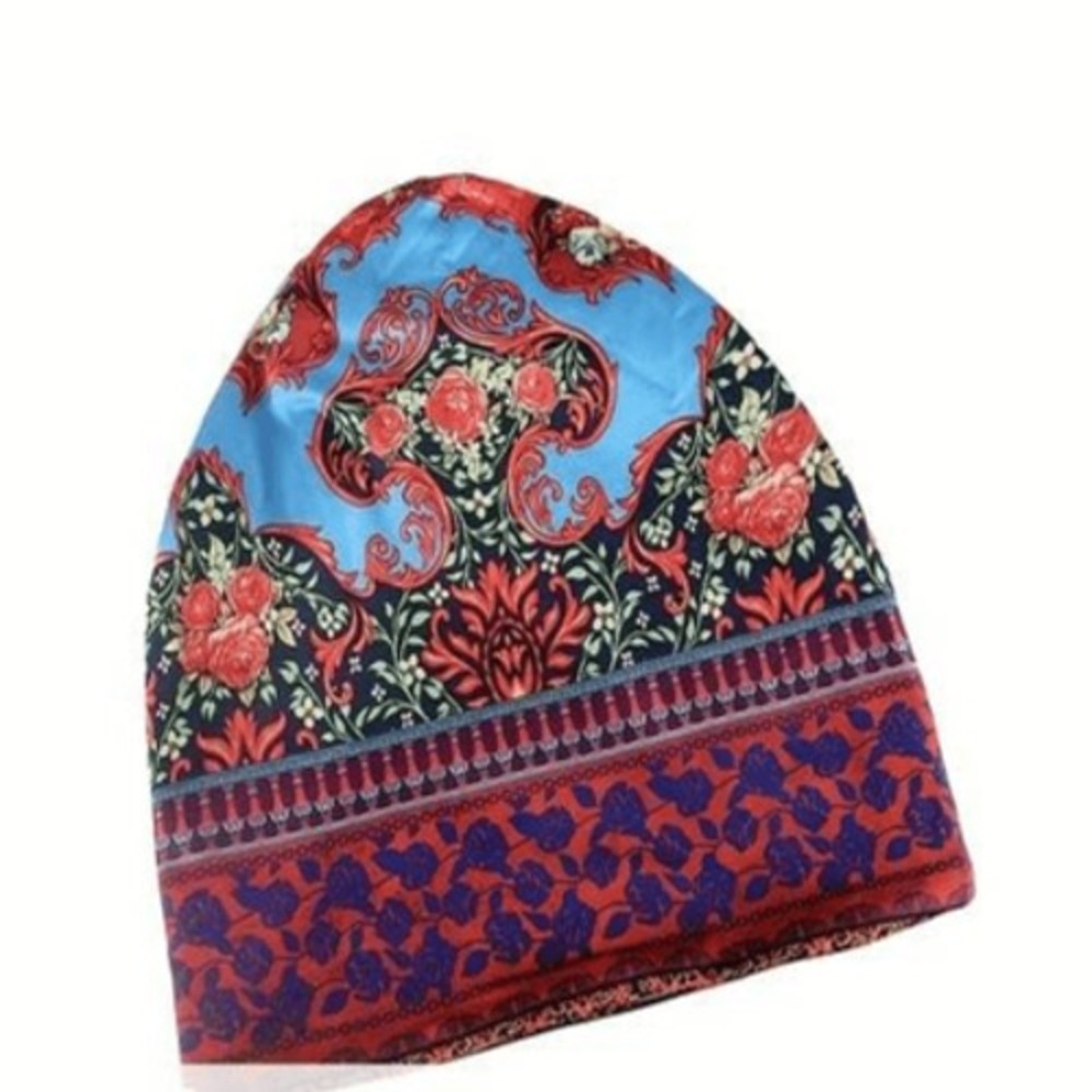 Silky Knit Colorful Boho Style Cap Red, Yellow OS NEW‎
